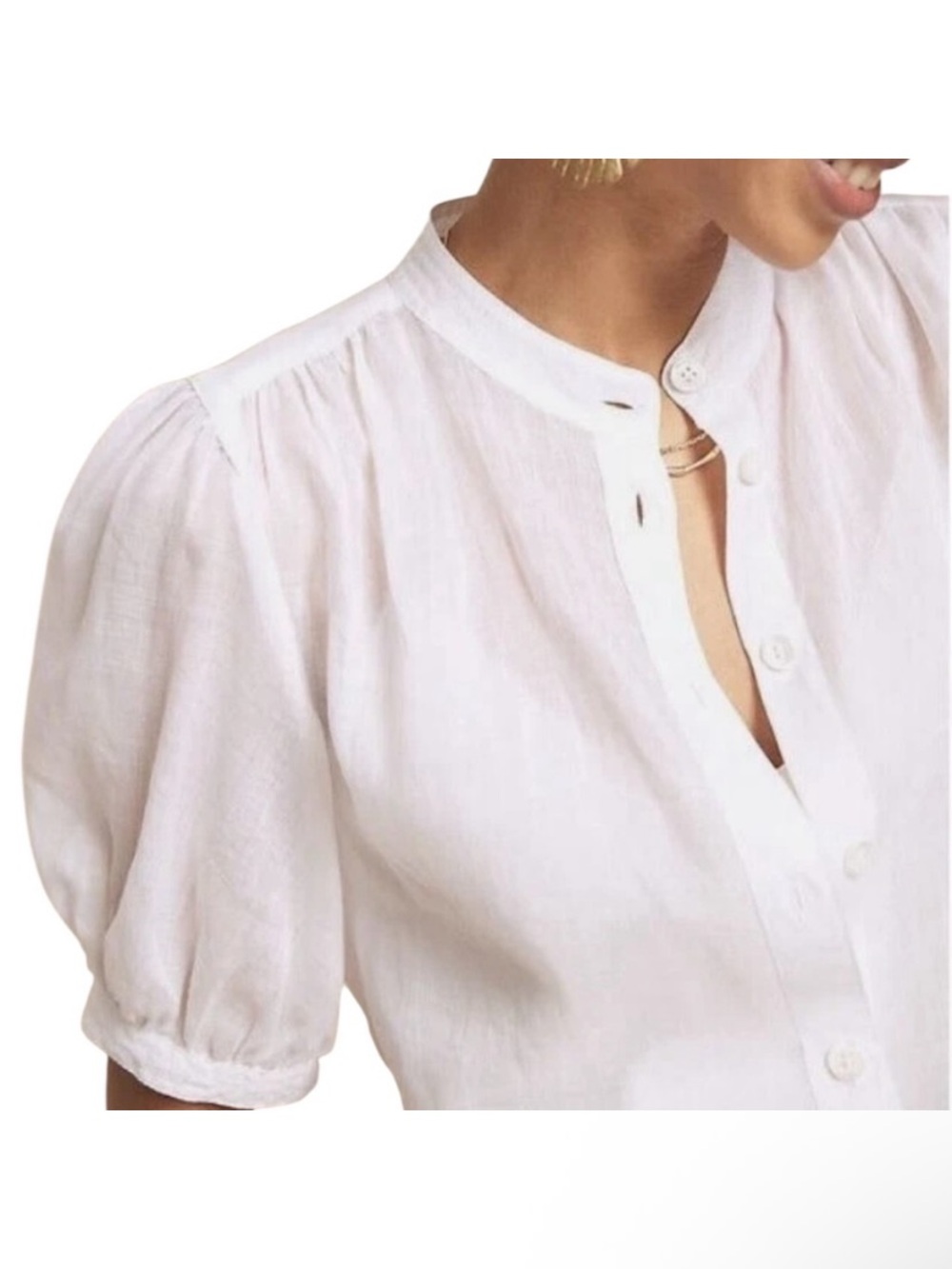 Ramie cotton Banana Republic Puff-Sleeve Button Front Blouse $90 originally - Picture 2 of 3